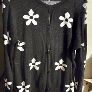 Black Floral Button-Up Women's Sweater Cardigan